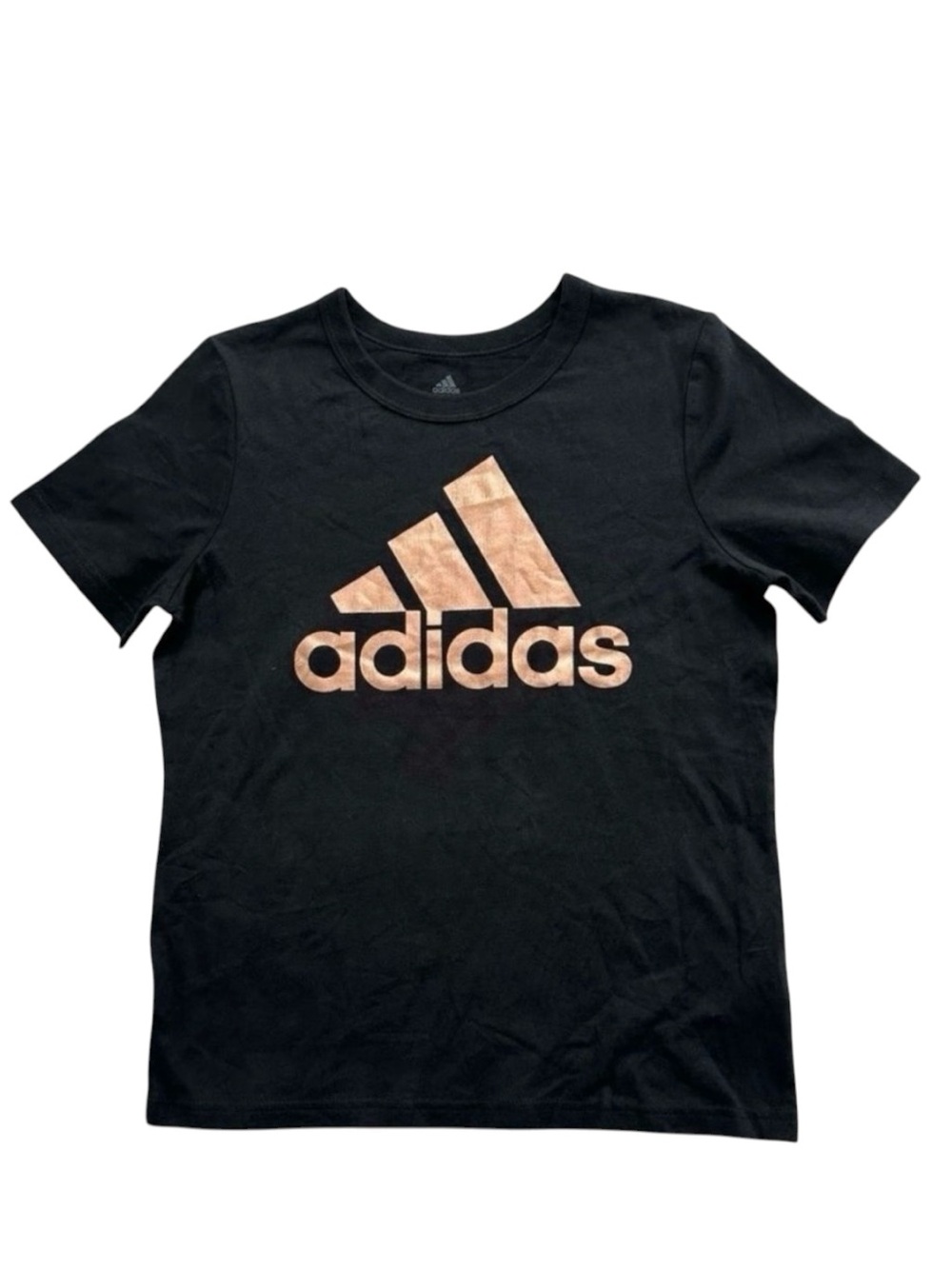 Adidas Girls NWT Black Metallic Gold Foil Logo Graphic Tee Shirt Size M 10/12